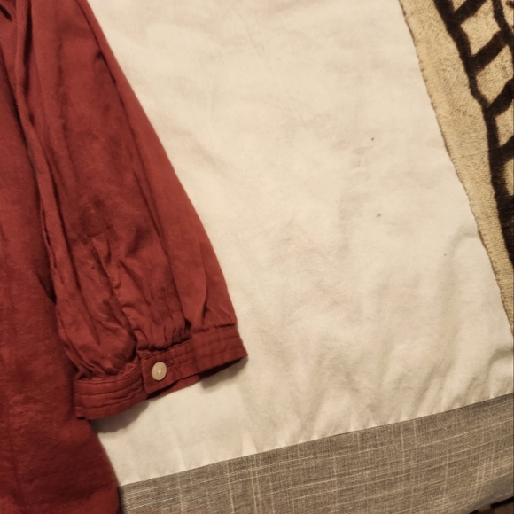 LRL Ralph Lauren Women's Sheer Cotton Ruffled Rust/Red Top - Picture 7 of 9